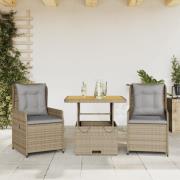 vidaXL Bistrogrupp med dynor 3 delar beige konstrotting
