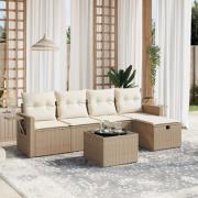 vidaXL Soffgrupp för trädgården med dynor 6 delar beige konstrotting