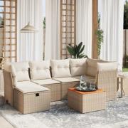 vidaXL Matgrupp för trädgården med dynor 7 delar beige konstrotting