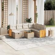 vidaXL Matgrupp för trädgården med dynor 8 delar beige konstrotting