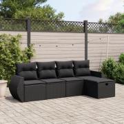 vidaXL Loungegrupp för trädgården med dynor 5 delar svart konstrotting