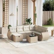 vidaXL Matgrupp för trädgården med dynor 8 delar beige konstrotting