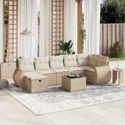 vidaXL Matgrupp för trädgården med dynor 8 delar beige konstrotting