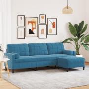 vidaXL 3-sitssoffa med fotpall blå 210 cm sammet
