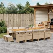 vidaXL Matgrupp för trädgården med dynor 15 delar beige konstrotting