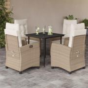 vidaXL Matgrupp för trädgården med dynor 5 delar beige konstrotting