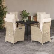 vidaXL Matgrupp för trädgården med dynor 5 delar beige konstrotting