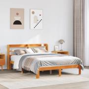 vidaXL Sängram utan madrass vaxbrun 135x190 cm massiv furu