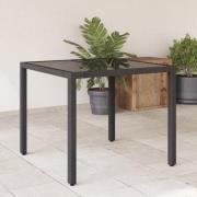 vidaXL Trädgårdsbord med glasskiva svart 90x90x75 cm konstrotting