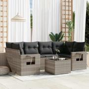 vidaXL Trädgårdssoffset med dynor 7 delar ljusgrå konstrotting