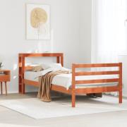 vidaXL Sängram utan madrass vaxad brun 90x200 cm massiv furu