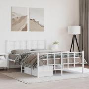 vidaXL Sängram med huvudgavel och fotgavel vit metall 135x190 cm
