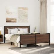 vidaXL Sängram utan madrass metall brun ek 140x200 cm