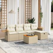 vidaXL Soffgrupp för trädgården med dynor 6 delar beige konstrotting