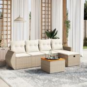 vidaXL Soffgrupp för trädgården med dynor 6 delar beige konstrotting