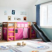 vidaXL Loftsäng med rutschkana rosa 90x190 cm massiv furu