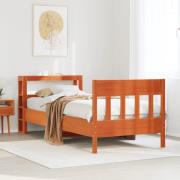 vidaXL Sängram utan madrass vaxad brun 90x200 cm massiv furu
