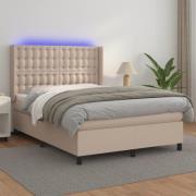 vidaXL Ramsäng med bäddmadrass & LED cappuccino 140x190 cm konstläder