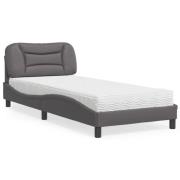vidaXL Säng med madrass grå 90x190 cm konstläder