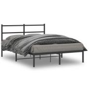 vidaXL Sängram med huvudgavel metall svart 135x190 cm