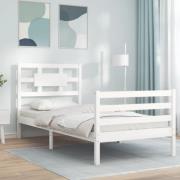 vidaXL Sängram med huvudgavel vit 100x200 cm massivt trä