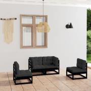 vidaXL Loungegrupp med dynor 4 delar massiv furu