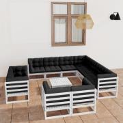 vidaXL Loungegrupp med dynor 12 delar vit massiv furu