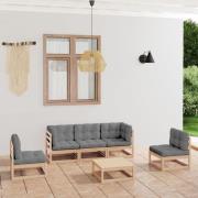 vidaXL Loungegrupp med dynor 6 delar massiv furu