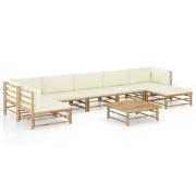 vidaXL Loungegrupp för trädgården med gräddvita dynor 8 delar bambu