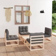 vidaXL Loungegrupp med dynor 5 delar massiv furu