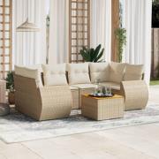 vidaXL Matgrupp för trädgården med dynor 7 delar beige konstrotting