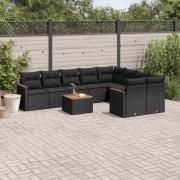 vidaXL Loungegrupp 10 delar med svarta dynor konstrotting