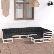 vidaXL Loungegrupp med dynor 9 delar vit massiv furu