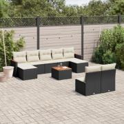 vidaXL Loungegrupp 10 delar med svarta dynor konstrotting
