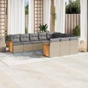 vidaXL Soffgrupp för trädgård med dynor 10 delar beige konstrotting