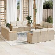 vidaXL Soffgrupp för trädgården 12 delar med dynor beige konstrotting