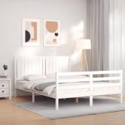 vidaXL Sängram med huvudgavel vit 160x200 cm massivt trä