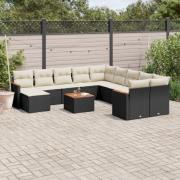 vidaXL Loungegrupp med dynor 12 delar svart konstrotting