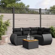 vidaXL Loungegrupp för trädgården med dynor 5 delar svart konstrotting