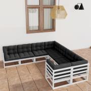 vidaXL Loungegrupp med dynor 8 delar vit massiv furu