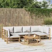 vidaXL Loungegrupp 7 delar ljusgråa dynor bambu