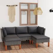 vidaXL Loungegrupp för trädgården 5 delar med dynor konstrotting grå