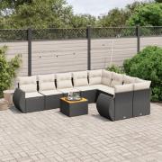 vidaXL Loungegrupp 10 delar med svarta dynor konstrotting