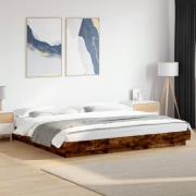 vidaXL Sängram med LEDs rökfärgad ek 200x200 cm konstruerad trä
