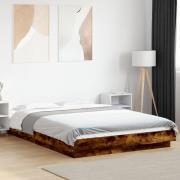vidaXL Sängram med LEDs rökfärgad ek 140x190 cm konstruerad trä