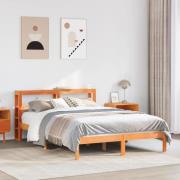 vidaXL Sängram med huvudgavel vaxbrun 120x190 cm massiv furu