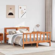 vidaXL Sängram med huvudgavel vaxbrun 150x200 cm massiv furu