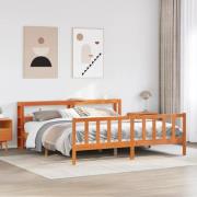 vidaXL Sängram med huvudgavel vaxbrun 200x200 cm massiv furu