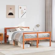 vidaXL Sängram med huvudgavel vaxbrun 160x200 cm massiv furu