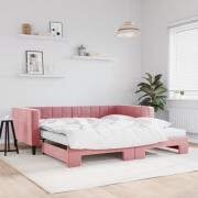 vidaXL Dagbädd utdragbar och madrasser rosa 100x200 cm sammet